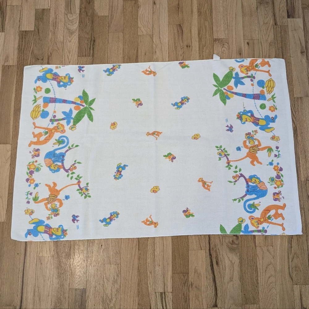 Vintage Colorful Monkey Baby Receiving Blanket Swaddle 39 X 26 Blue Orange Green